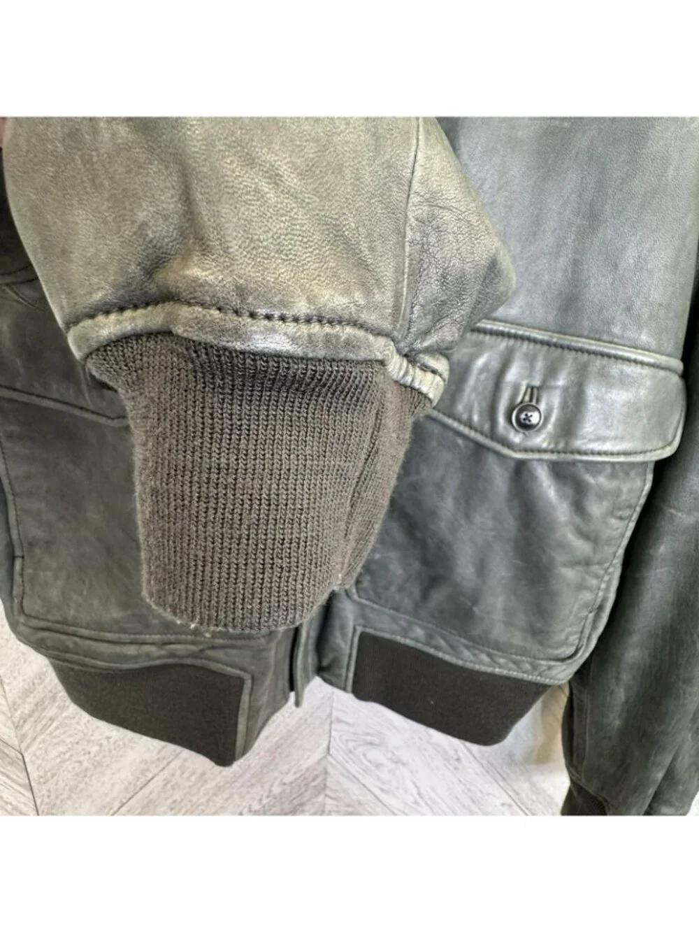 Vintage Banana Republic Leather Bomber Jacket Mens Large Green Flight Aviator